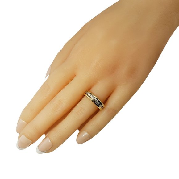 Vintage Platinum and 14 Karat Yellow Gold and Diamond Band Ring Size 7.5 #12184 - Picture 8 of 9